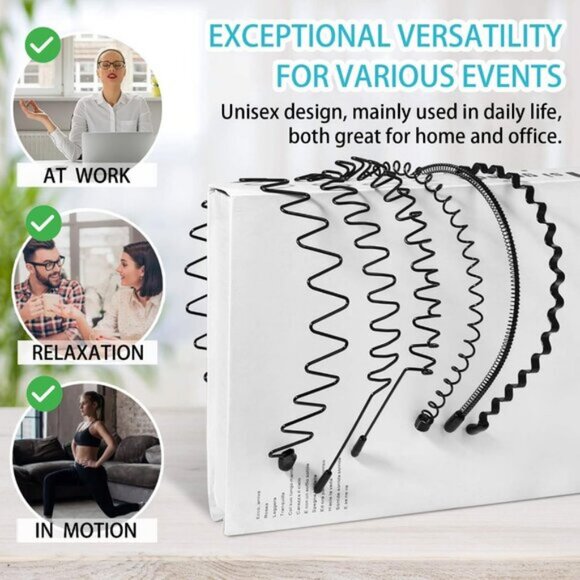 ⚡Men C-New 10pcs Metal Fashion Unisex Wavy Outdoor Simple Elastic Headband - Picture 7 of 9